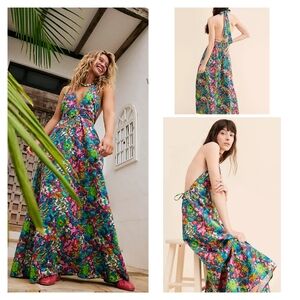 Free People Retro 60's And 70's Saffron Halter Maxi Dress Size Small